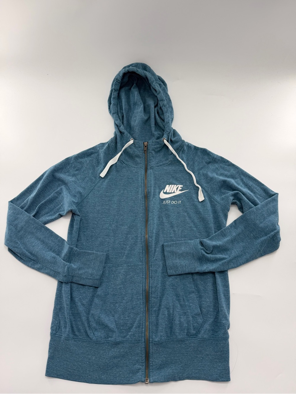 Nike Gym Vintage Style Blue Zip Up Lightweight Hoodie Women’s Small Cotton